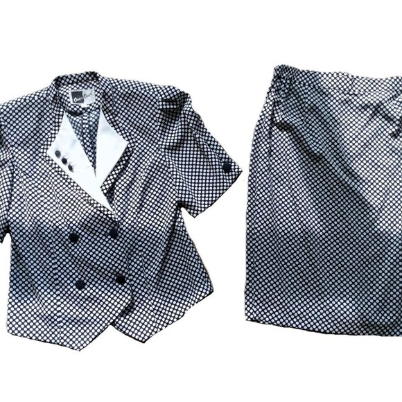 Vintage Top & Skirt Set Polka Dot Size 9 Blue White Two Piece Dress Suit - Picture 3 of 10